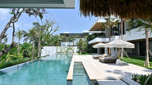 Elite Havens - Villa Nica Bali Indonesia - A captivating view of the pool deck from the sunken outdoor sala